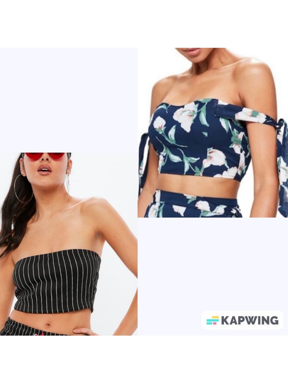 NWT Missguided Set of 2: Tie Shoulder Floral Bustier and Stripe Bandeau